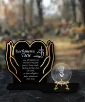 Znicz Premium Statuetka Dłonie Złote Kryształowa Kula Zdjęcie 3D Na Grób