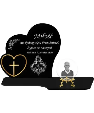 Znicz Premium Statuetka Serca Złote Kryształowa Kula Zdjęcie 3D Na Grób