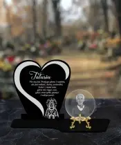 Znicz Premium Statuetka Serce Złote Kryształowa Kula Zdjęcie 3D Na Grób