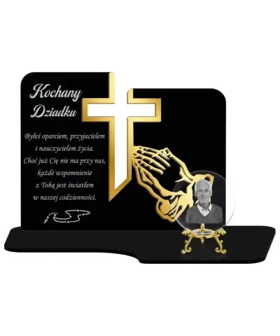 Znicz Premium Statuetka Krzyż Złoty Kryształowa Kula Zdjęcie 3D Na Grób