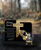 Znicz Premium Statuetka Krzyż Złoty Kryształowa Kula Zdjęcie 3D Na Grób