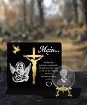 Znicz Premium Statuetka Krzyż Jezus Złota Kryształowa Kula Zdjęcie 3D Na Grób