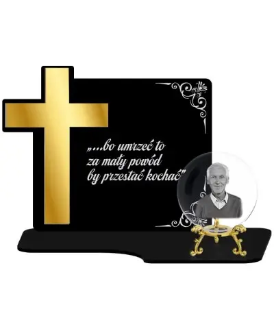 Znicz Premium Krzyż Złoty Kryształowa Kula Zdjęcie 3D Na Grób