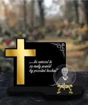 Znicz Premium Krzyż Złoty Kryształowa Kula Zdjęcie 3D Na Grób