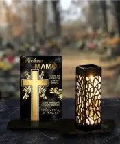 Wieczny Znicz Solarny Premium Złoty Krzyż na Grób Wszystkich Świętych