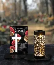 Wieczny Znicz Solarny Premium Złote Róże na Grób Wszystkich Świętych