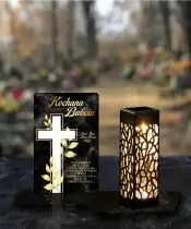 Wieczny Znicz Solarny Premium Złoto Krzyż na Grób Wszystkich Świętych