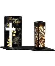 Wieczny Znicz Solarny Premium Złoto Krzyż na Grób Wszystkich Świętych