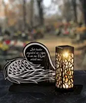Znicz Solarny LED Statuetka Premium Skrzydło Anioła Na Wszystkich Świętych