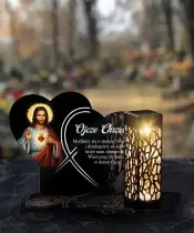 Wieczny Znicz Solarny Premium Jezus na Grób Wszystkich Świętych