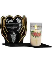 Znicz Premium Statuetka Led Dłonie Świeca Pamiętamy Na Cmentarz