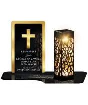 Znicz Solarny Premium Złoty Krzyż Na Grób Nagrobek Cmentarz