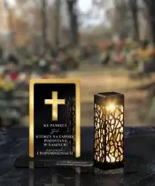 Znicz Solarny Premium Złoty Krzyż Na Grób Nagrobek Cmentarz