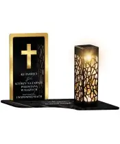 Znicz Solarny Premium Złoty Krzyż Na Grób Nagrobek Cmentarz