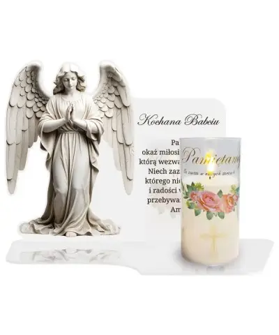 Znicz Solarny Premium Biała Statuetka Led Świeca Pamiętamy Na Cmentarz