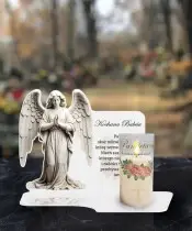 Znicz Solarny Premium Biała Statuetka Led Świeca Pamiętamy Na Cmentarz