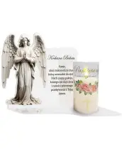 Znicz Solarny Premium Biała Statuetka Led Świeca Pamiętamy Na Cmentarz