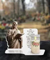 Znicz Solarny Premium Biała Statuetka Jezus Świeca Pamiętamy Na Cmentarz