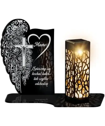 Znicz Solarny LED Statuetka Premium Na Wszystkich Świętych Skrzydło Krzyż