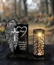 Znicz Solarny LED Statuetka Premium Na Wszystkich Świętych Skrzydło Krzyż