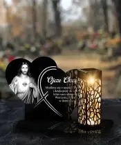 Znicz Solarny LED Statuetka z Jezusem Na Wszystkich Świętych Dla Taty Mamy