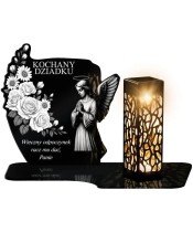 Znicz Solarny LED Statuetka z Aniołem Na Wszystkich Świętych Premium