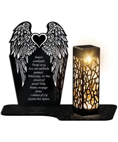 Znicz Solarny LED Statuetka Premium Skrzydła Serce Na Wszystkich Świętych