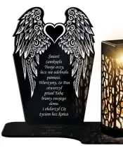 Znicz Solarny LED Statuetka Premium Skrzydła Serce Na Wszystkich Świętych