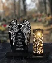 Znicz Solarny LED Statuetka Premium Skrzydła Serce Na Wszystkich Świętych