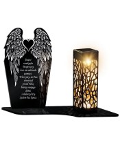 Znicz Solarny LED Statuetka Premium Skrzydła Serce Na Wszystkich Świętych