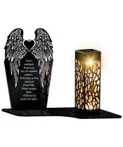 Znicz Solarny LED Statuetka Premium Skrzydła Serce Na Wszystkich Świętych