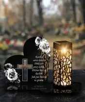 Znicz Solarny LED Premium Róże Czarno Biało Na Wszystkich Świętych