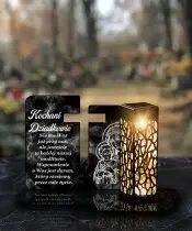 Znicz Solarny LED Premium Krzyż Marmur Na Wszystkich Świętych