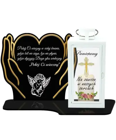 Duży Znicz LED z Latarnią Białą Pamiętamy + Świeca Na Wszystkich Świętych