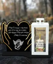 Duży Znicz LED z Latarnią Białą Pamiętamy + Świeca Na Wszystkich Świętych