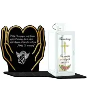 Duży Znicz LED z Latarnią Białą Pamiętamy + Świeca Na Wszystkich Świętych