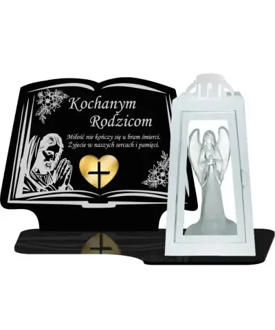Duży Znicz LED z Latarnią Białą + Anioł LED Na Wszystkich Świętych