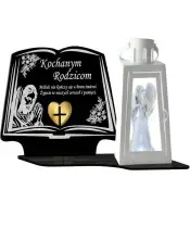 Duży Znicz LED z Latarnią Białą + Anioł LED Na Wszystkich Świętych