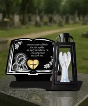 Duży Znicz LED z Latarnią Czarną + Anioł LED Na Wszystkich Świętych