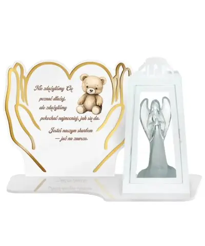 Duży Znicz LED Dla Dzieci z Latarnią Białą + Anioł LED Na Wszystkich Świętych