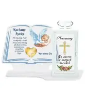 Znicz LED Dla Dziecka z Latarnią Białą Pamiętamy + Świeca Na Wszystkich Świętych