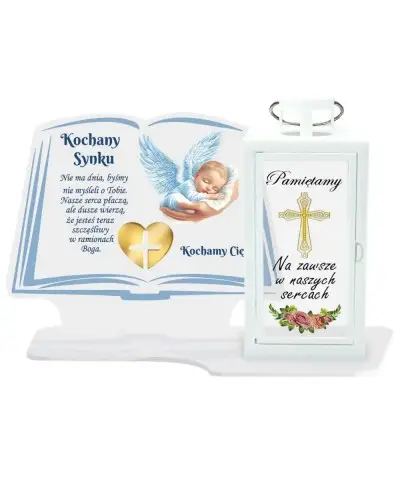 Znicz LED Dla Dziecka z Latarnią Białą Pamiętamy + Świeca Na Wszystkich Świętych