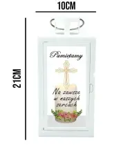 Znicz LED Dla Dziecka z Latarnią Białą Pamiętamy + Świeca Na Wszystkich Świętych