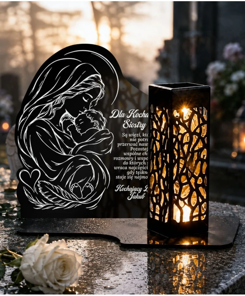 Lampion pamięci Matczyna opieka — Maryja z Dzieciątkiem — wzór i szczegóły