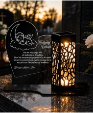 Znicz z aniołem na księżycu Anioł wśród gwiazd — aranżacja na grobie