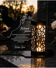 Pamiątka na grób Spokojny lot — gołąb z dedykacją — wzór i szczegóły