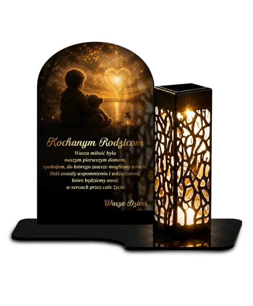 Lampion z dedykacją Pod łukiem pamięci — kolorowy wzór UV — wzór i szczegóły