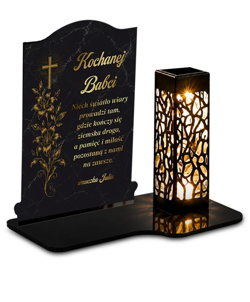 Tabliczka pamięci Spokojny horyzont z lampionem LED — wzór i szczegóły