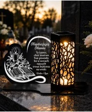 Znicz z sercem Serce bliskich i osobistym podpisem — aranżacja na grobie