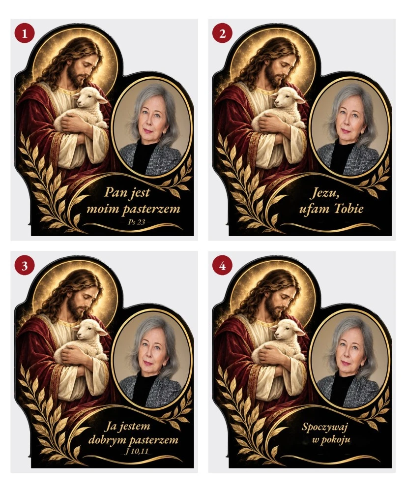 Dobry Pasterz ze zdjęciem — sentencje 1–4